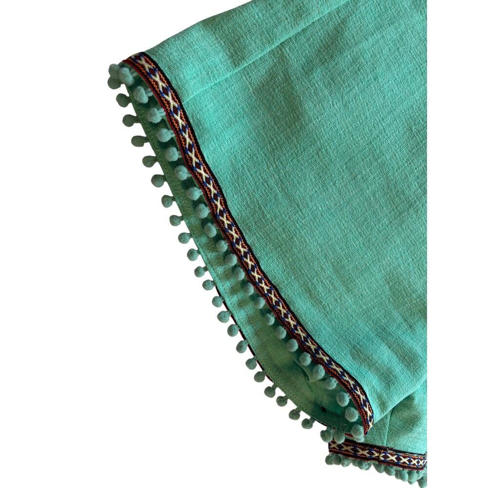 Very J Women's Tailored Chino Shorts Boho Teal Blue Green Pom Pom Accents Size M - Picture 5 of 6